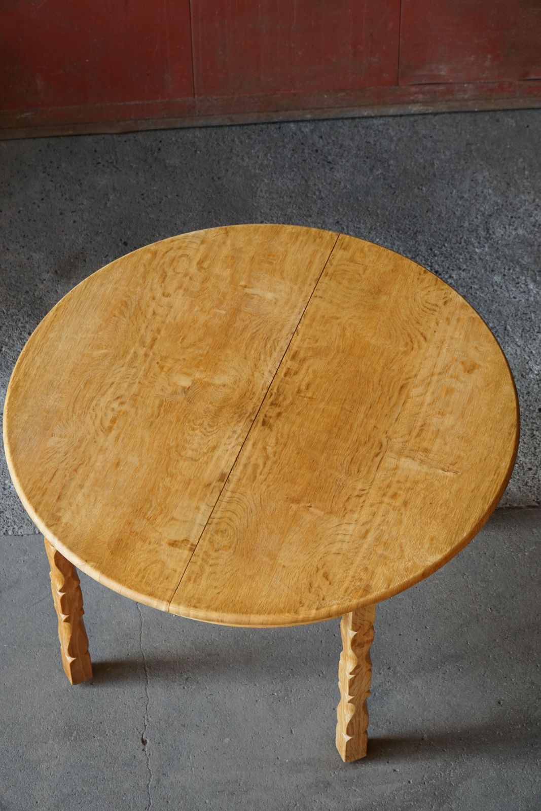 photo furniture Mid Century Round Oak Dining Table With Three Extensions, Danish Modern, 1960s