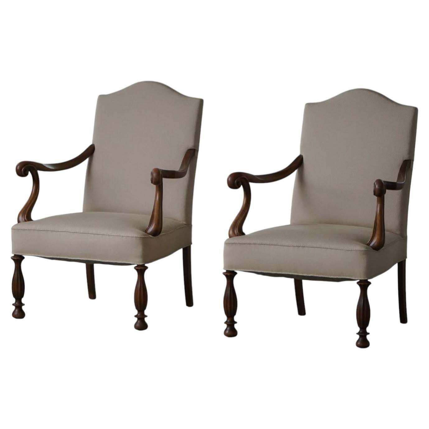 Pair Of Art Nouveau Easy Chairs, Danish Cabinetmaker, Early 20th Century