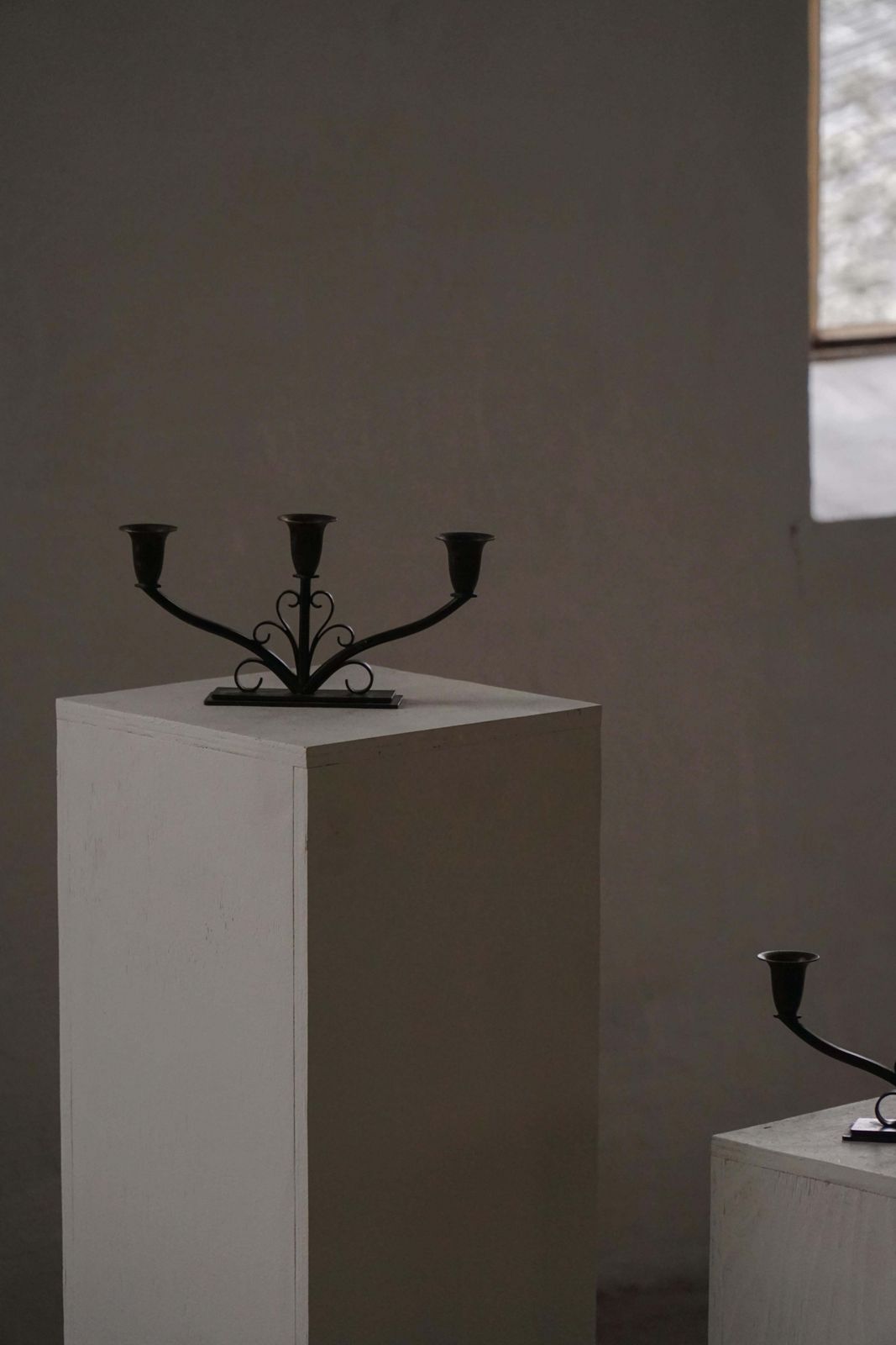 photo for sale Early 20th Century, Pair Of Art Deco Danish Metal Three Arm Candelabra, 1930s