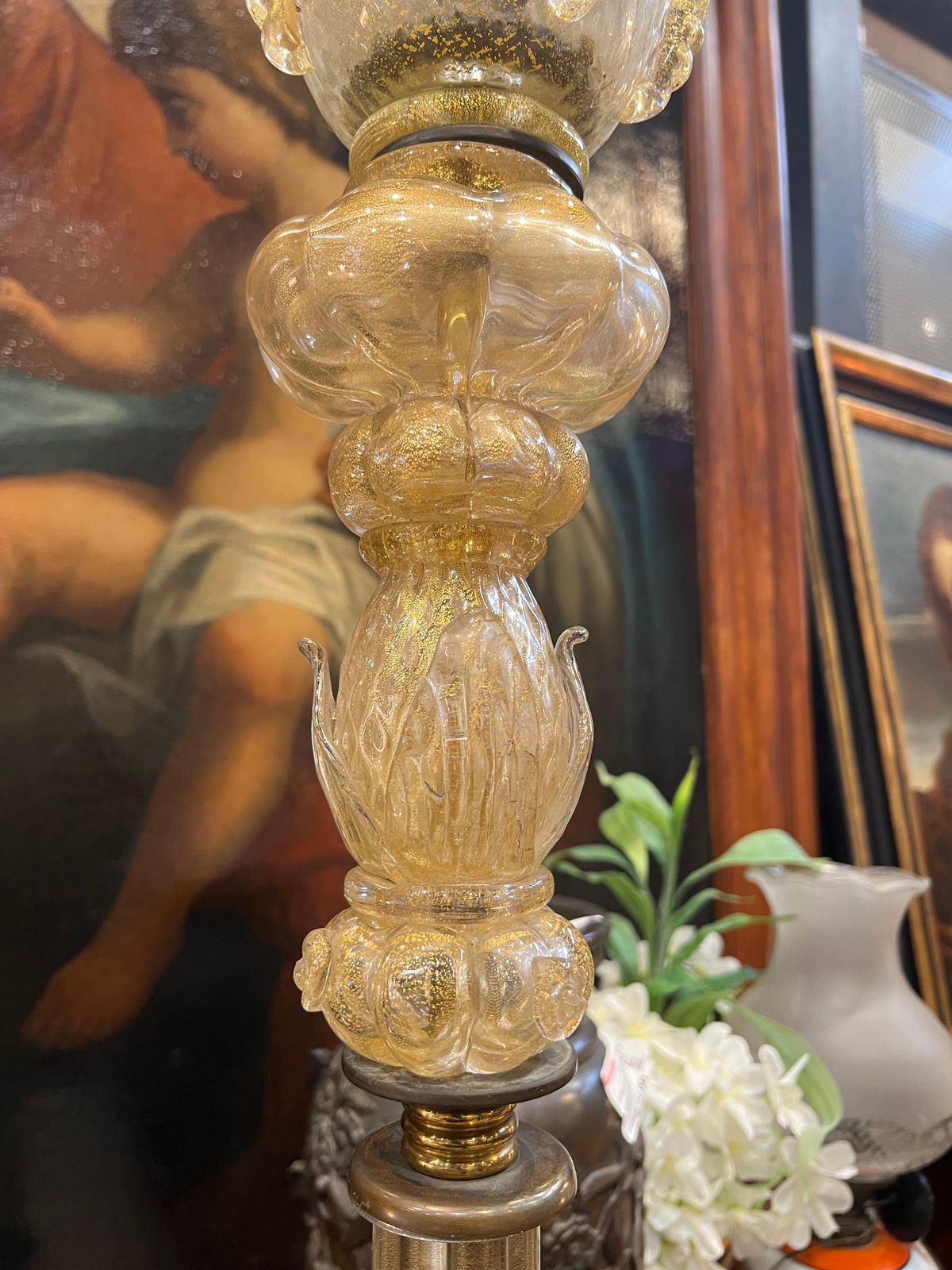 Extraordinary Floor Lamp In Precious Gold Murano Glass photo vintage