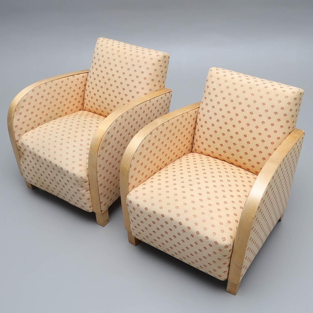 Art Deco Armchairs Early 20th Century Swedish Antique Golden Birch Bentwood Arms photo Furniture