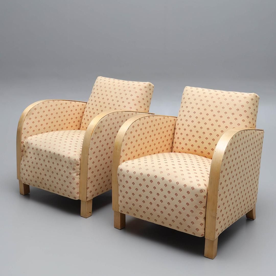 Art Deco Armchairs Early 20th Century Swedish Antique Golden Birch Bentwood Arms photo 5039.0