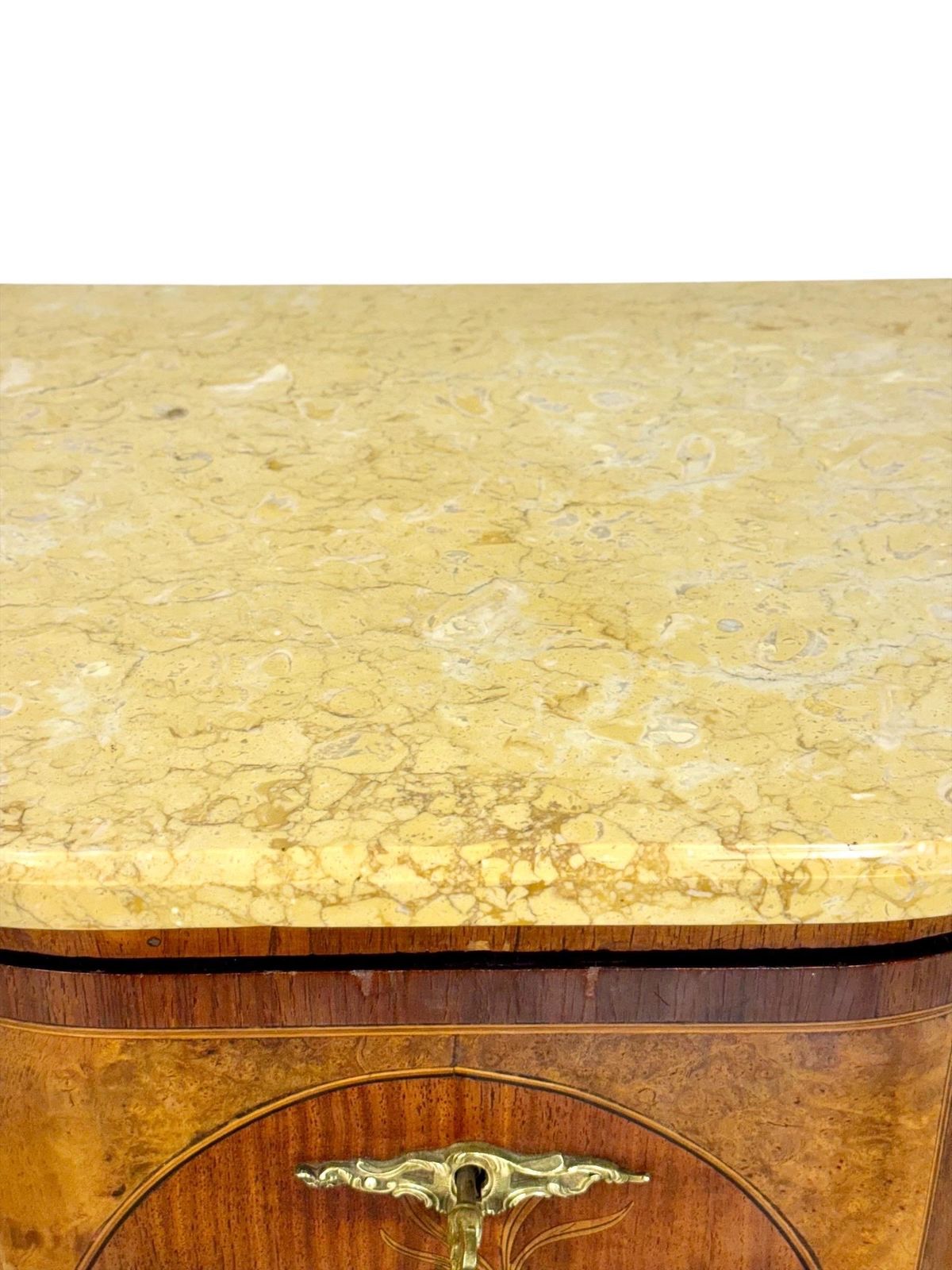 photo for sale French Louis XV Style Marquetry Commode With Marble Top, Late 19th Century