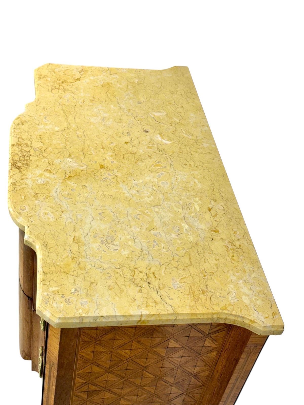 photo buy French Louis XV Style Marquetry Commode With Marble Top, Late 19th Century