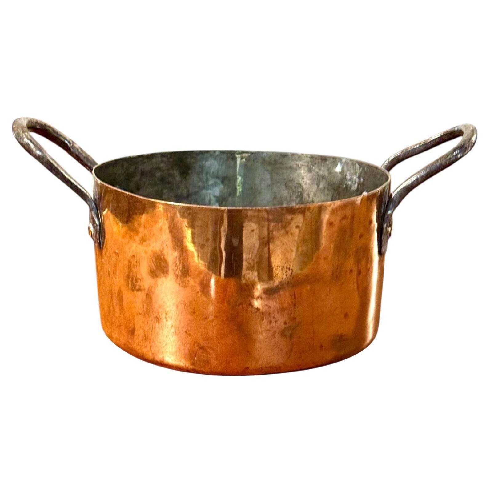 19th Century Antique French Copper Stock Pot With Iron Handles