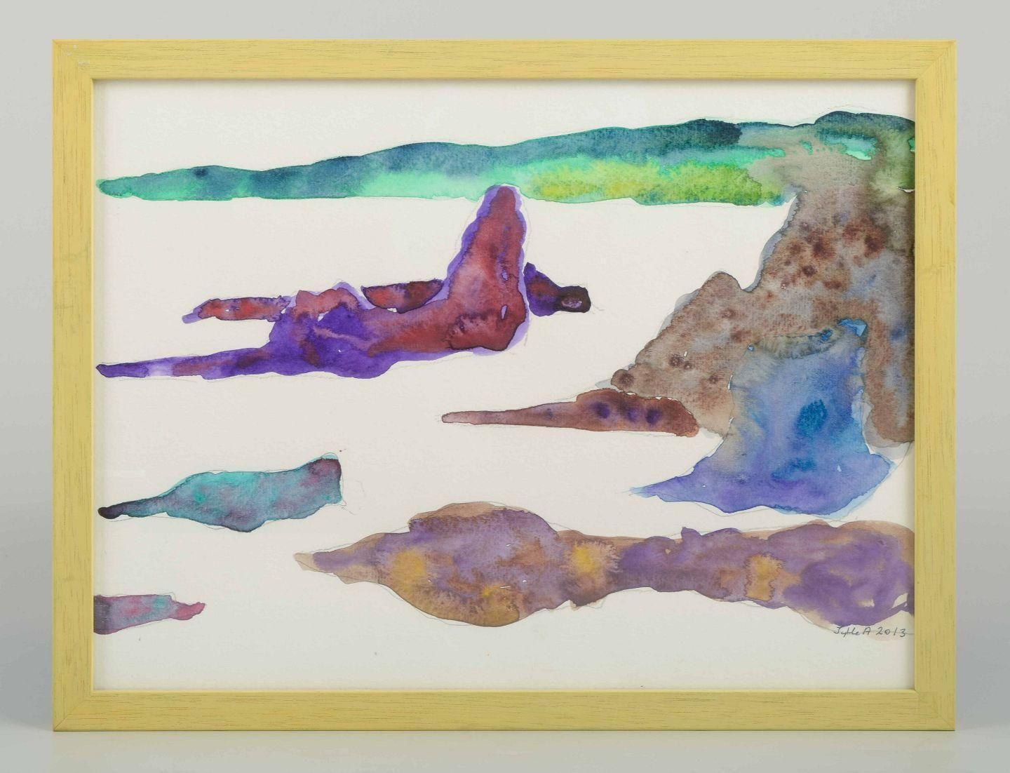 Jytte Abildstrøm, Danish Artist. Abstract Composition. Watercolor On Paper. photo furniture