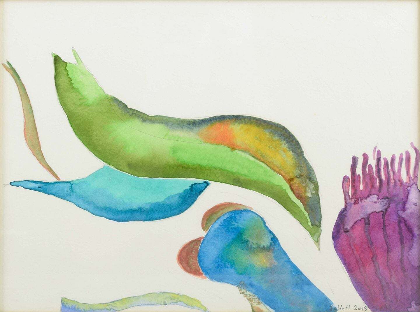 Jytte Abildstrøm, Danish Artist. Watercolor On Paper. Abstract Composition.