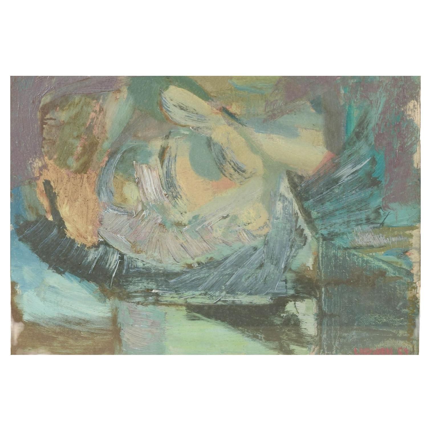 Bo Lindgren, Swedish Artist. Abstract Composition. Oil On Paper. Dated 1959