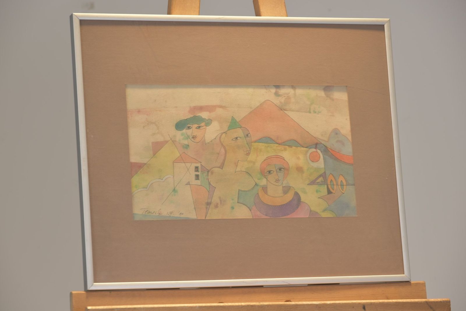 Watercolors, Gunther Temech, Ny 1980 On Japanese Paper, Framed Under Glass photo furniture