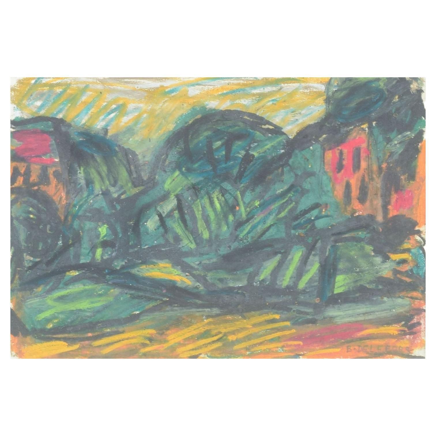 Bengt Delefors. Expressive Landscape. Gouache On Paper. Ca. 1960s/70s
