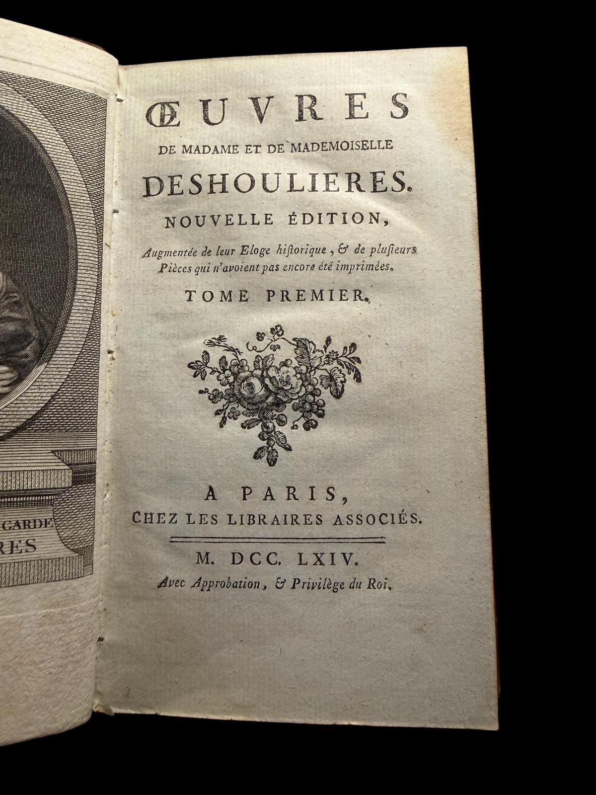 œuvres De Madame Et De Mademoiselle Deshoulières   Two Volumes Paris, 1764 photo buy