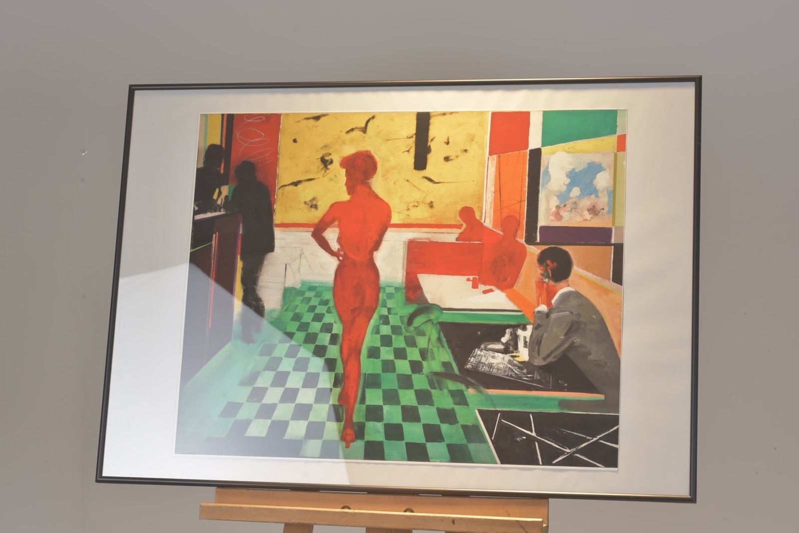 Reinhard Stangl, Bar Scene (Paris Bar) With Checkered Floor, Circa 2000, Print photo furniture