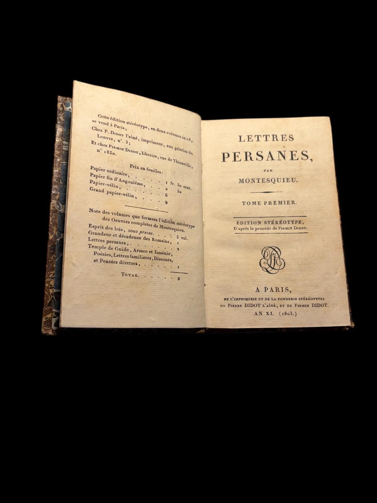 Montesquieu   Lettres Persanes   Complete Set   Paris, 1803   Pierre & Firmin Di photo 479.0