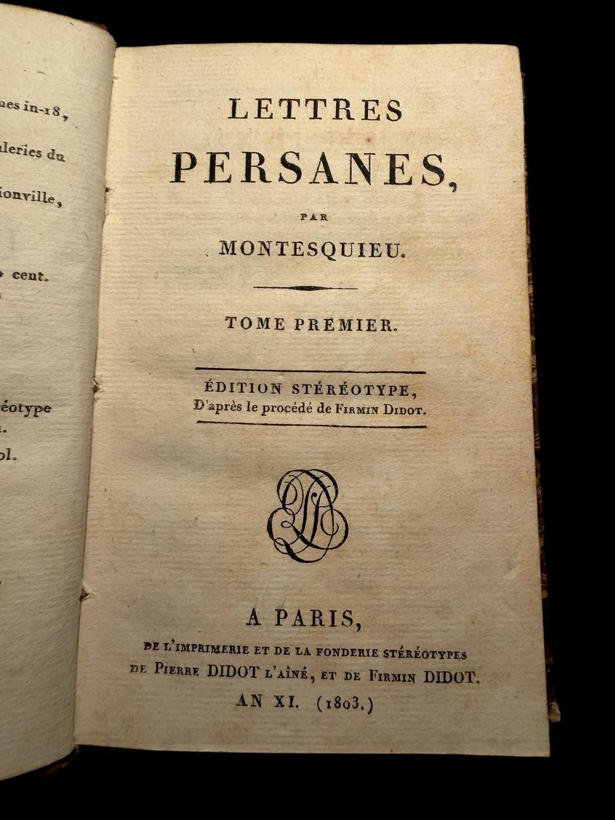 Montesquieu   Lettres Persanes   Complete Set   Paris, 1803   Pierre & Firmin Di photo vinterior