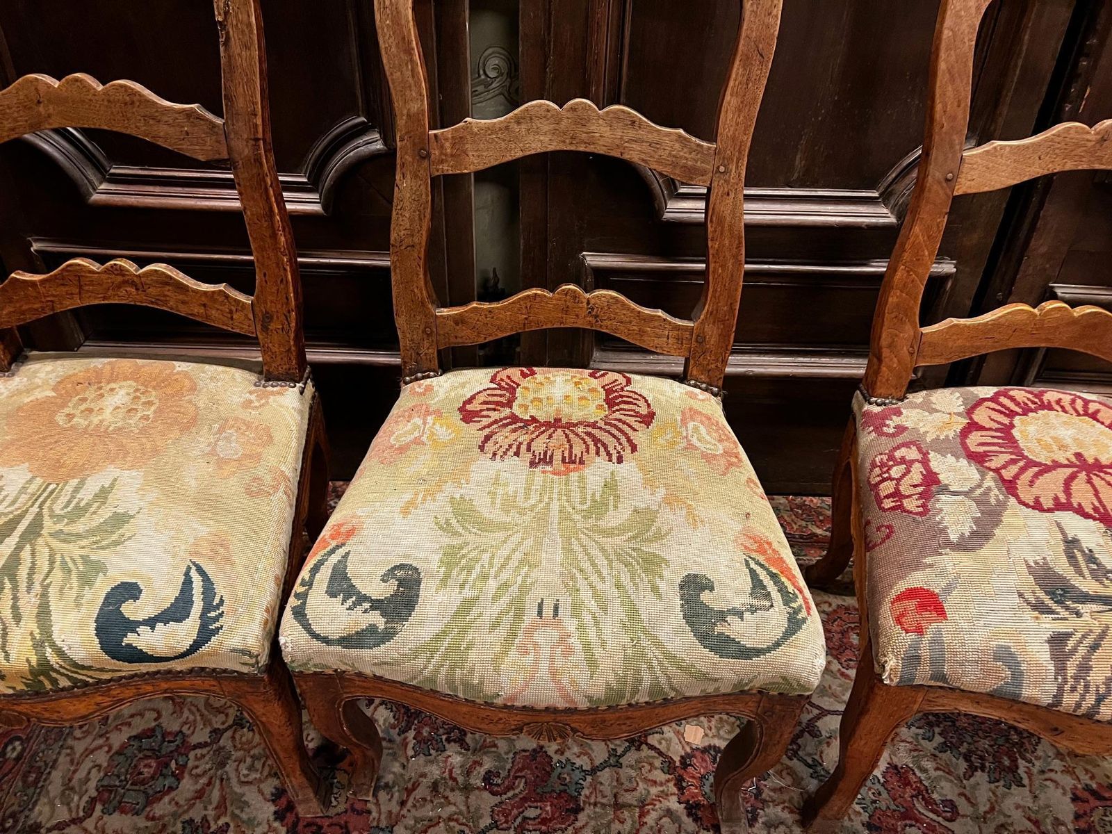 Set Of No.6 Walnut Chairs, Floral Upholstery, Italy photo buy