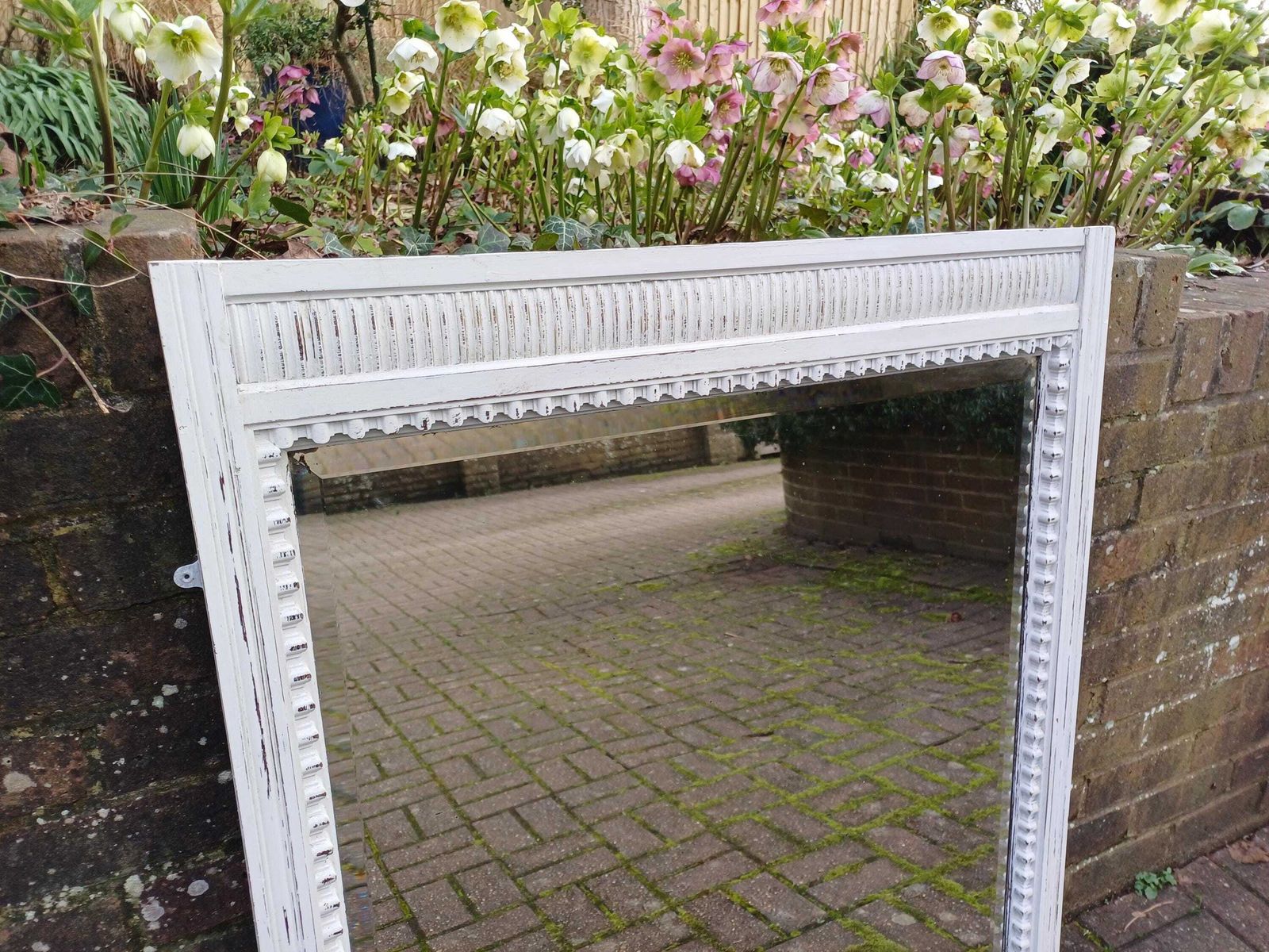 Outstanding Massive Early 20th Century French Hardwood Over Mantel Mirror With Original Bevelled Glass Farrow & Ball photo for sale