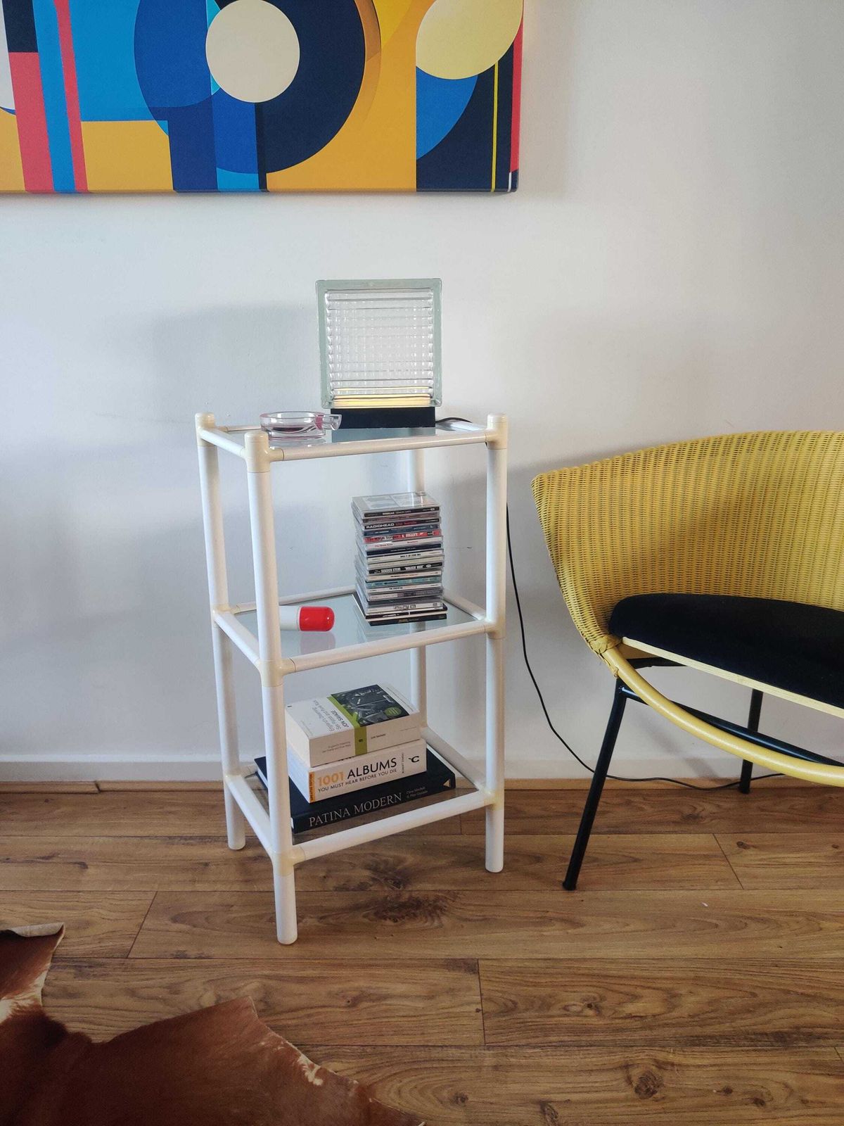 Vintage 1970's Space Age Glass And Plastic Shelving 3 Tier Shelving Unit. photo vintage