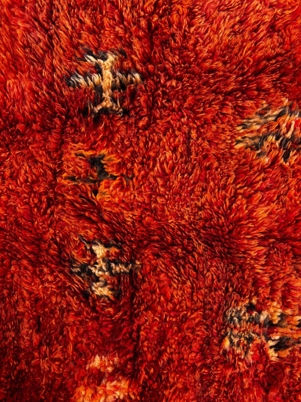 Mid Century Modern Orange Moroccan Rug 210x300 Cm – Red Wool Area Rug – Handmade Berber Carpet – Authentic Boujad Atlas Rug photo vintage