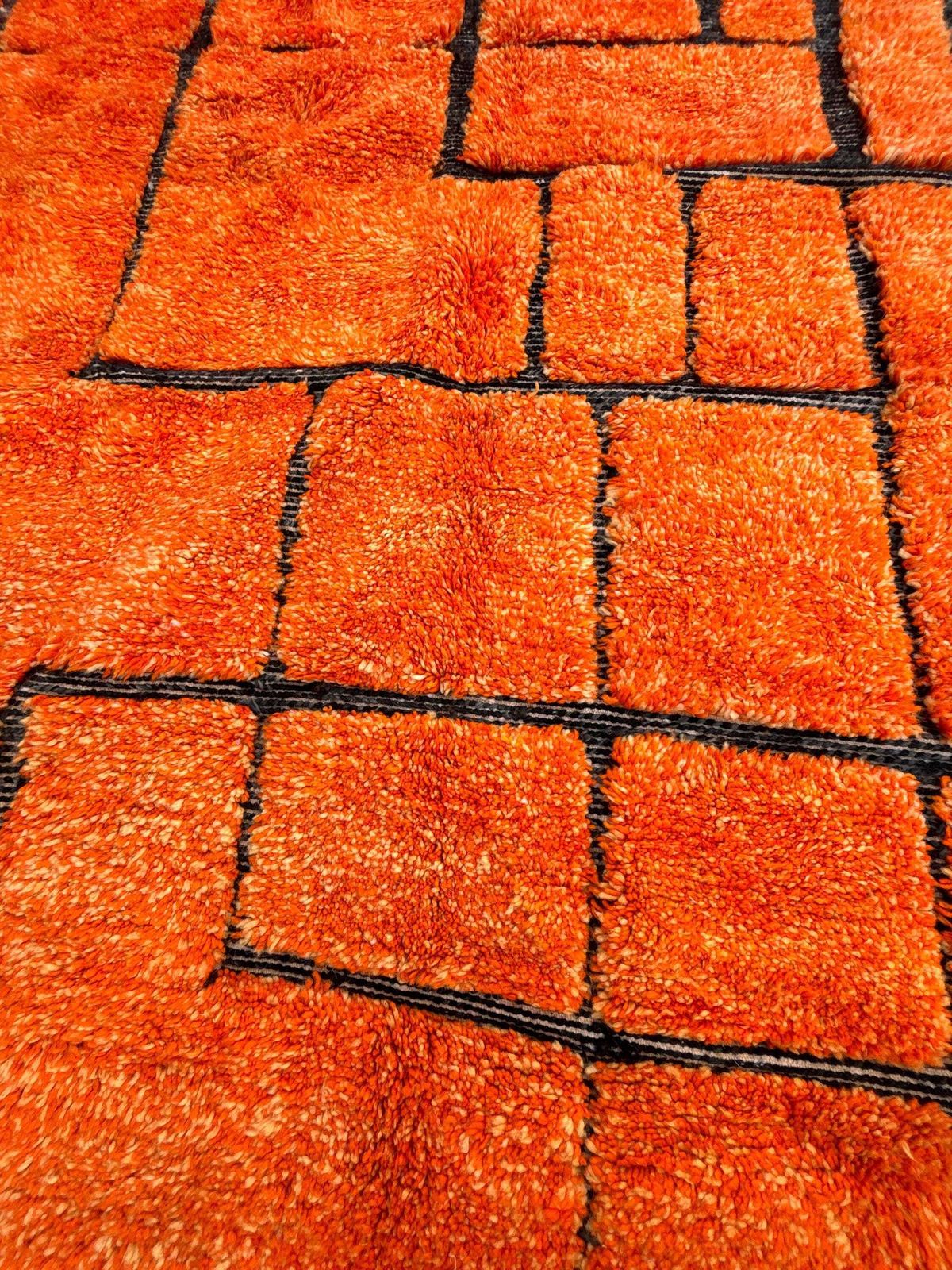 Orange Moroccan Wool Rug 260x350 Cm – Handmade Geometric Rug – Contemporary Berber Carpet – Custom Wool Area Rug – Moroccan Beni Ourain Rug photo vintage
