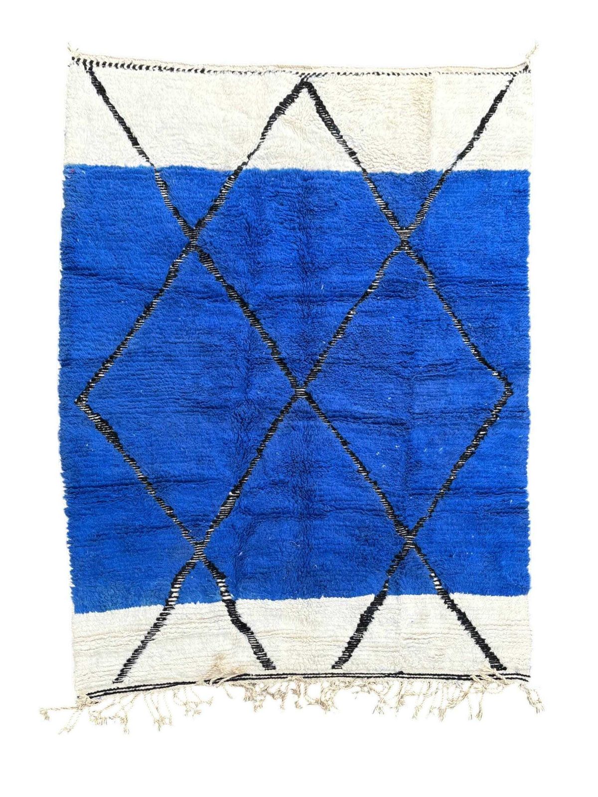 Moroccan Beni Ouarain Rug 180x250 Cm– Handmade Wool Berber Rug –Blue & Cream Geometric Rug – Modern Moroccan Carpet –Luxury Berber Area Rug photo furniture