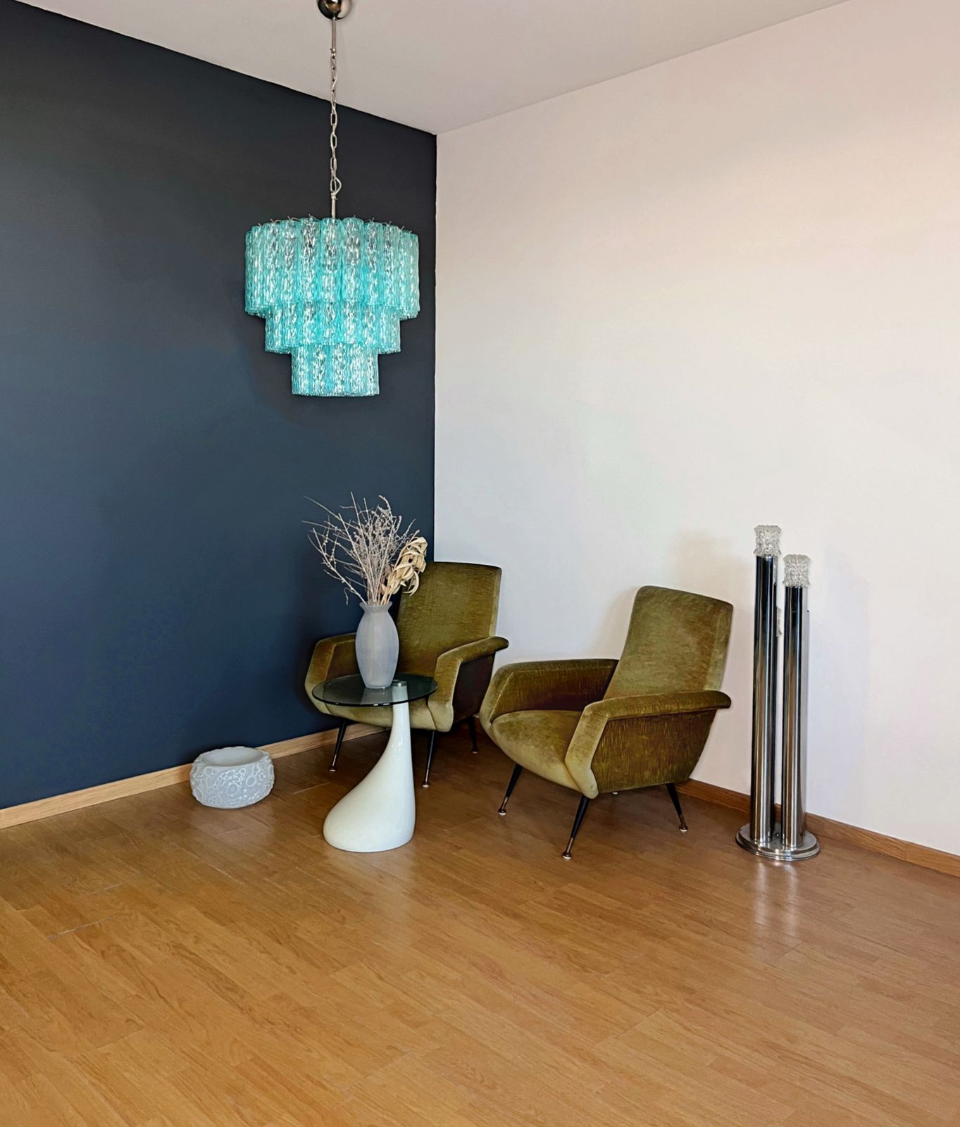 Large Three Tier Venini Murano  Turquoise Glass Tube Chandelier photo furniture