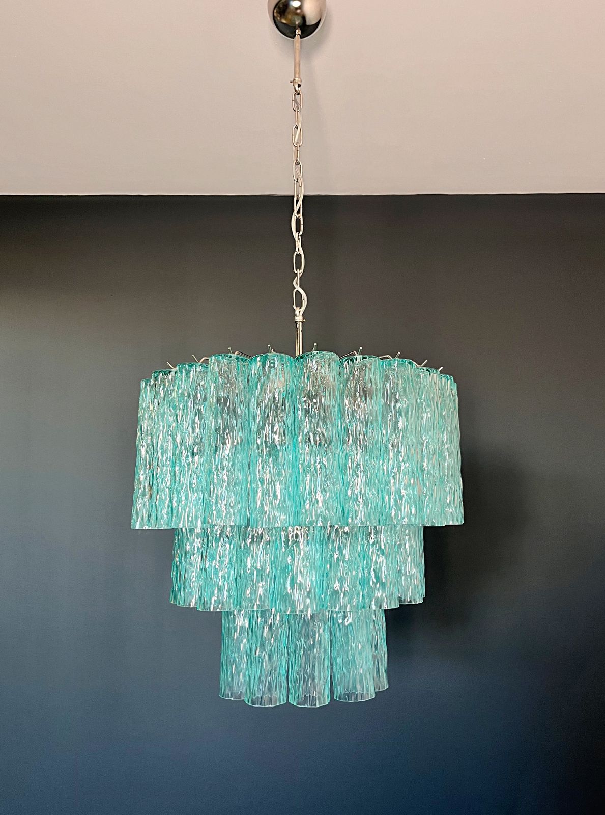 Large Three Tier Venini Murano  Turquoise Glass Tube Chandelier photo 1440.0