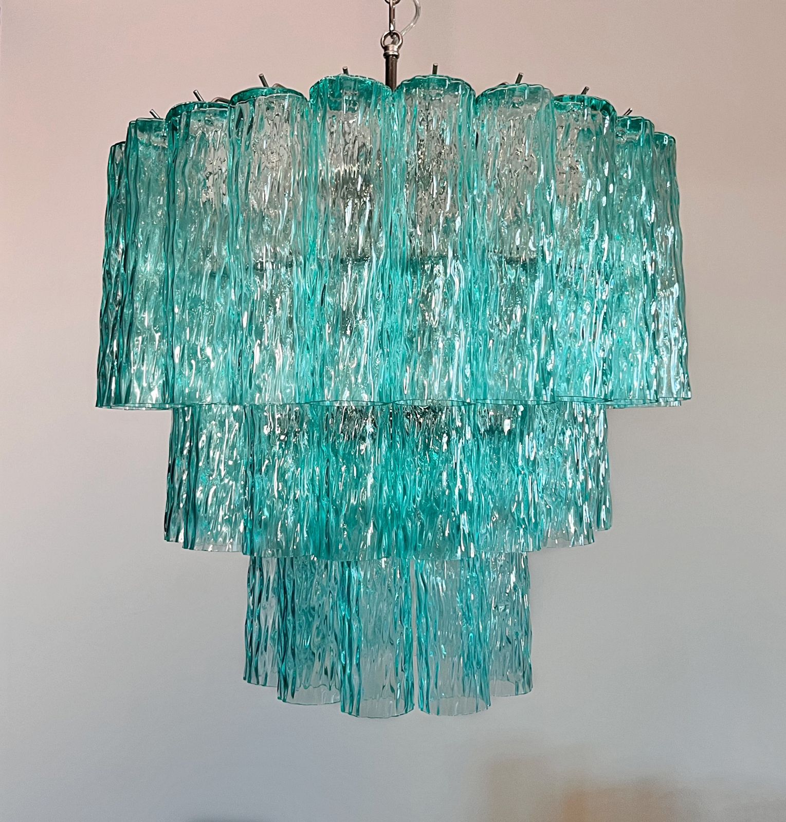 Large Three Tier Venini Murano  Turquoise Glass Tube Chandelier photo buy