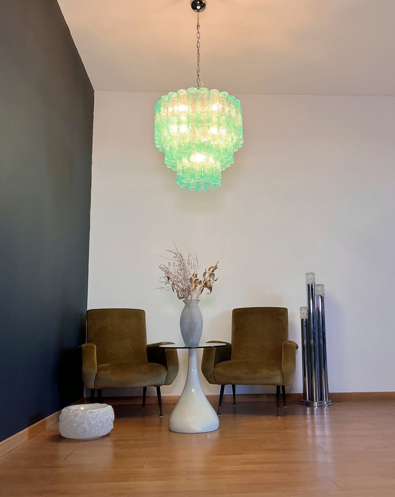 1440.0 Large Three Tier Venini Murano  Turquoise Glass Tube Chandelier photo