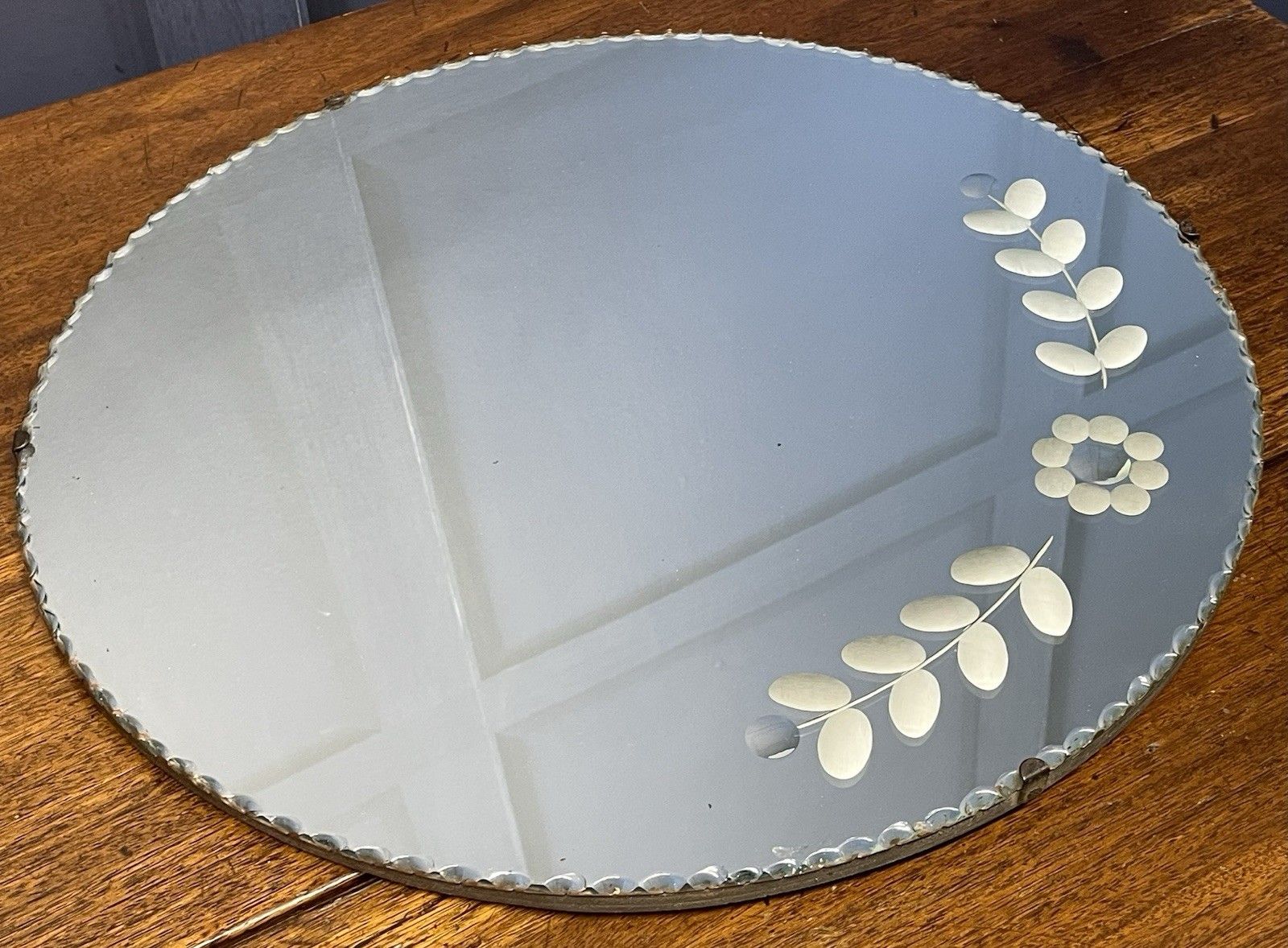 Antique Art Deco Round Mirror Pie Crust Edge Floral Design With Sorcerer’s Spots photo buy