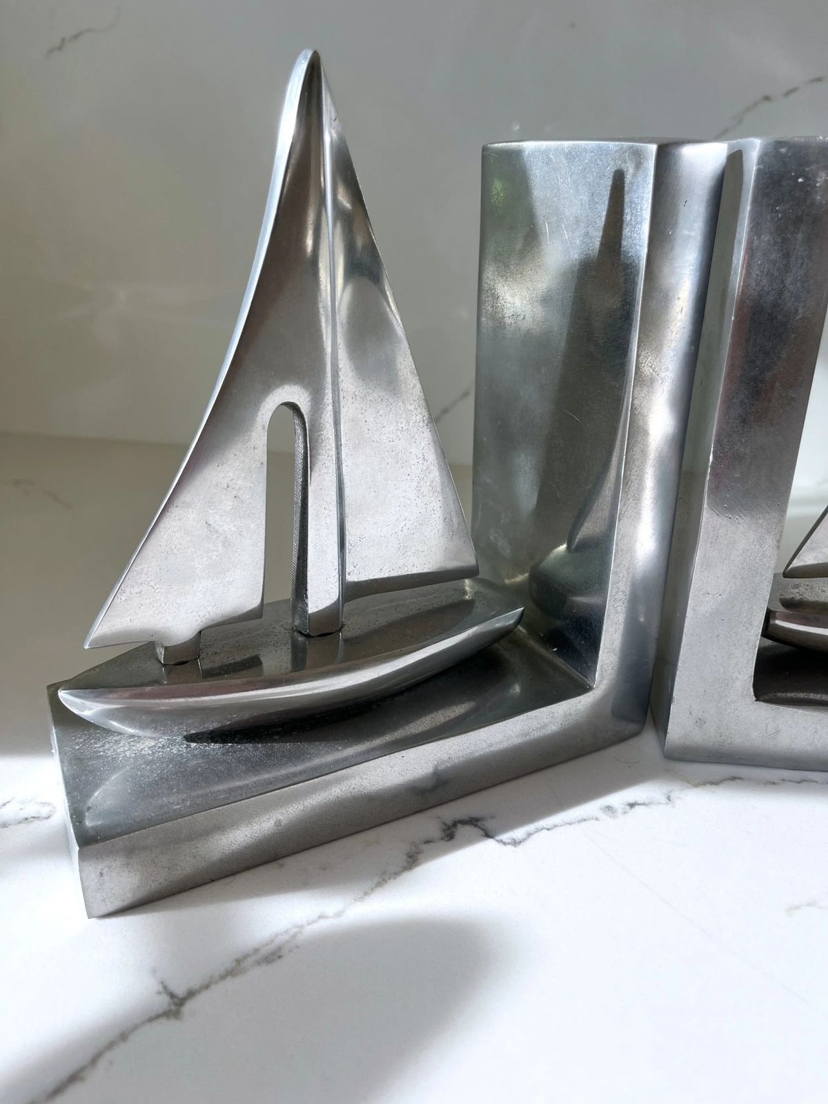 Pair Of Vintage Chrome Boat Bookends photo 87.5
