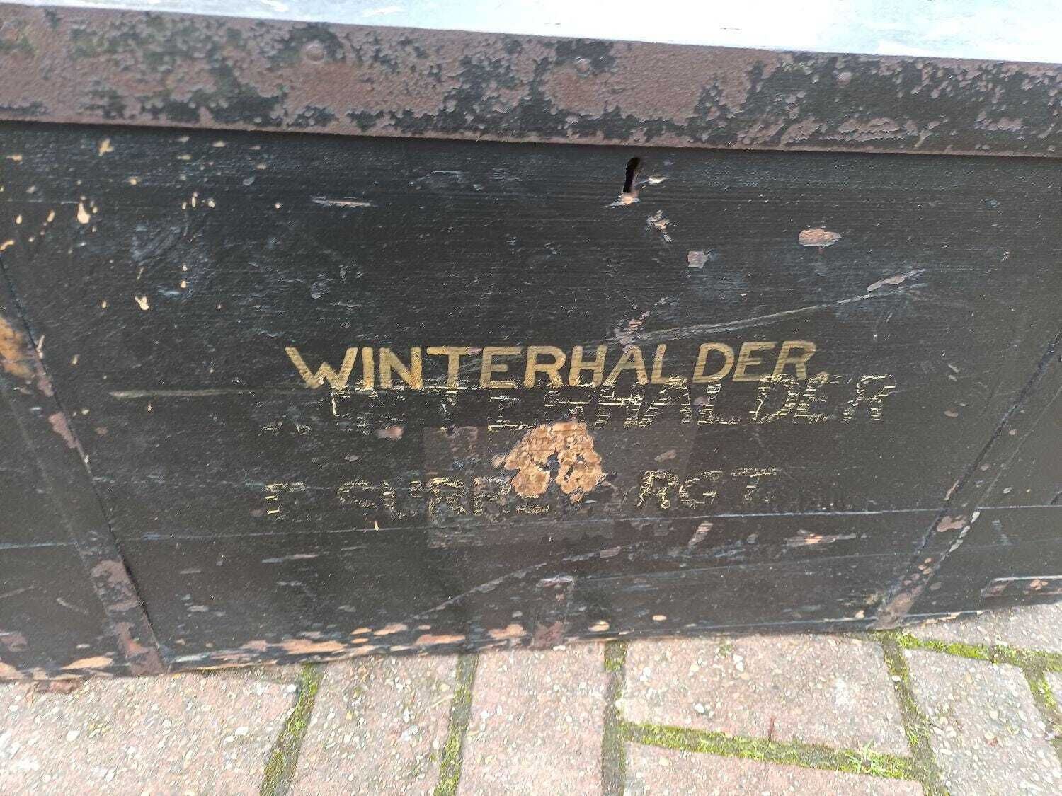 Furniture Antique Painted Pine Military Trunk Winterhauder Sussex Regiment Travel Chest Storage Box Coffee Table Vintage Ww1 Style photo