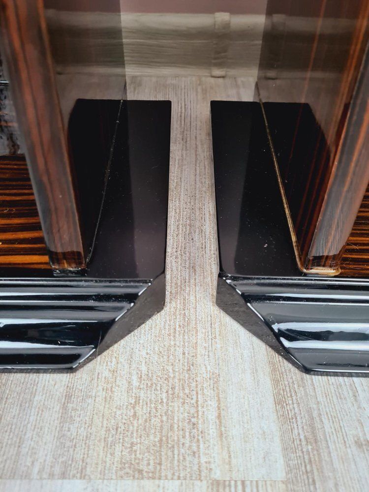 Art Deco Bedside Tables In Makassar Ebony And Portoro Marble, 1930s, Set Of 2 photo vinterior