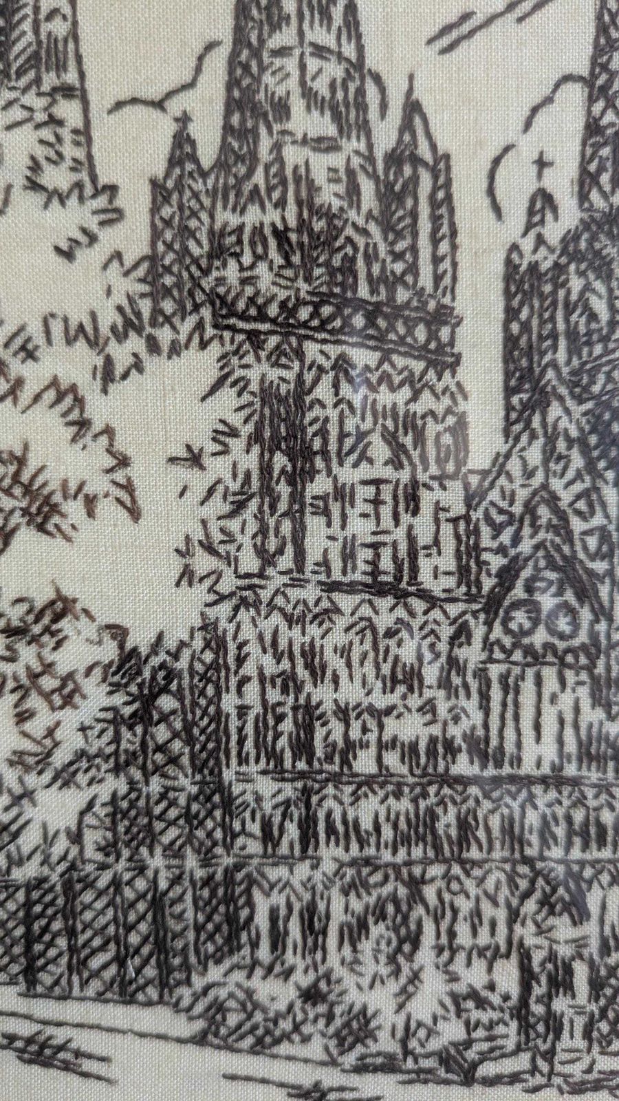 Vintage Cathedral Embroidery Wall Art – Gloucester & Lichfield Cathedrals – Framed Needlework Picture Pair – English Architecture Decor photo Art