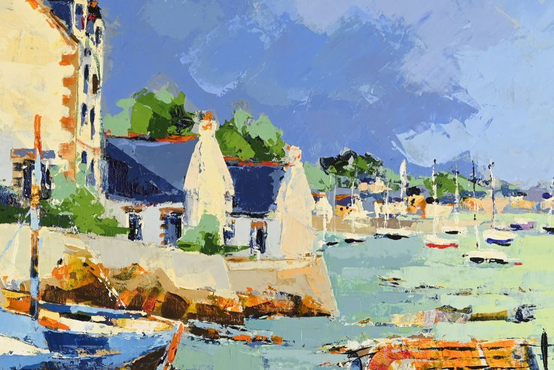 Small Breton Port, 1900s, Oil On Canvas photo for sale