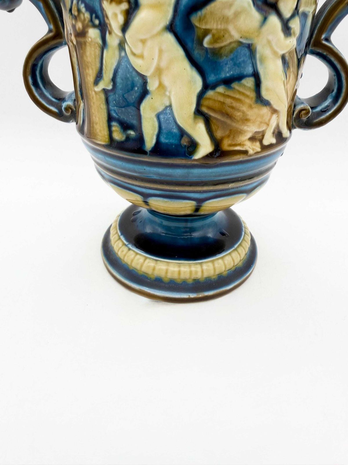 Antique Continental Majolica Vase, Schutz Blansko Cherub Putti Vase Circa 1900 photo buy