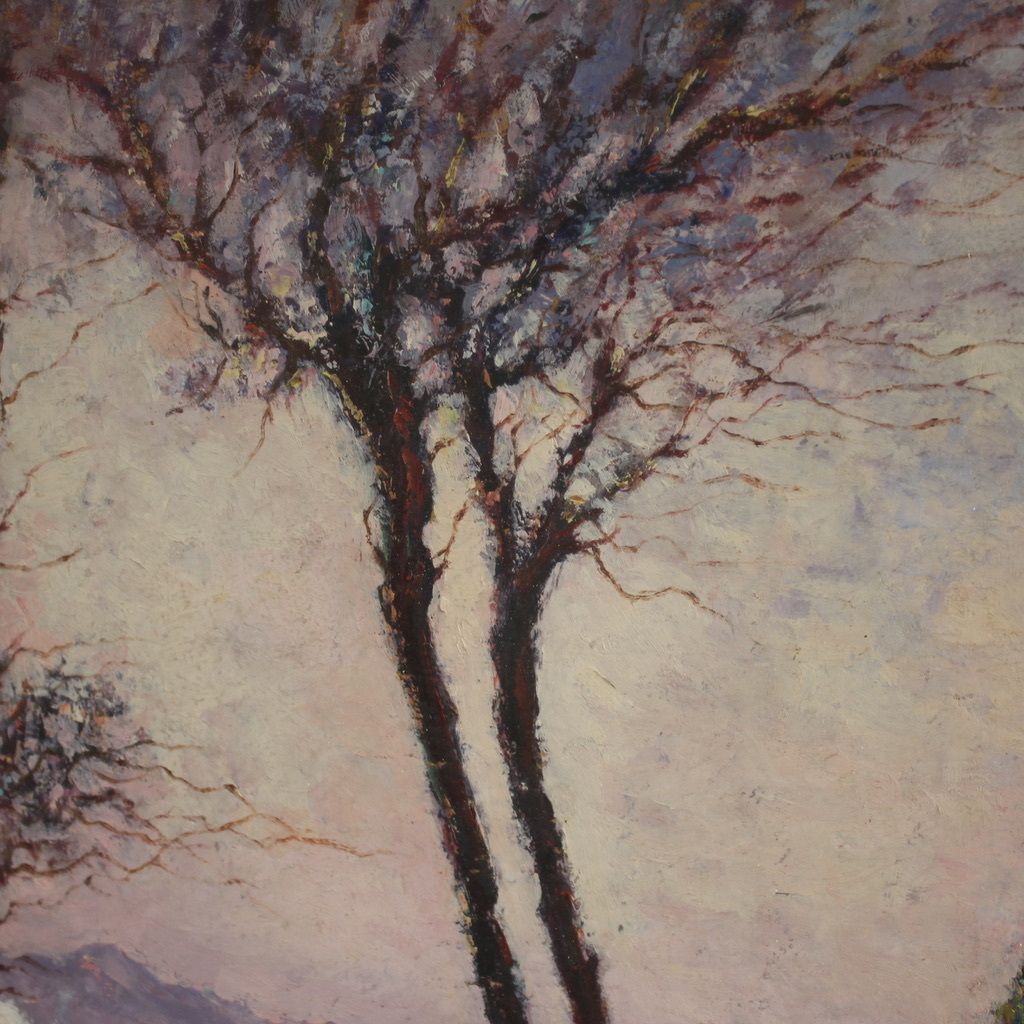 Italian Snowy Landscape Painting Signed And Dated 1932 photo vintage