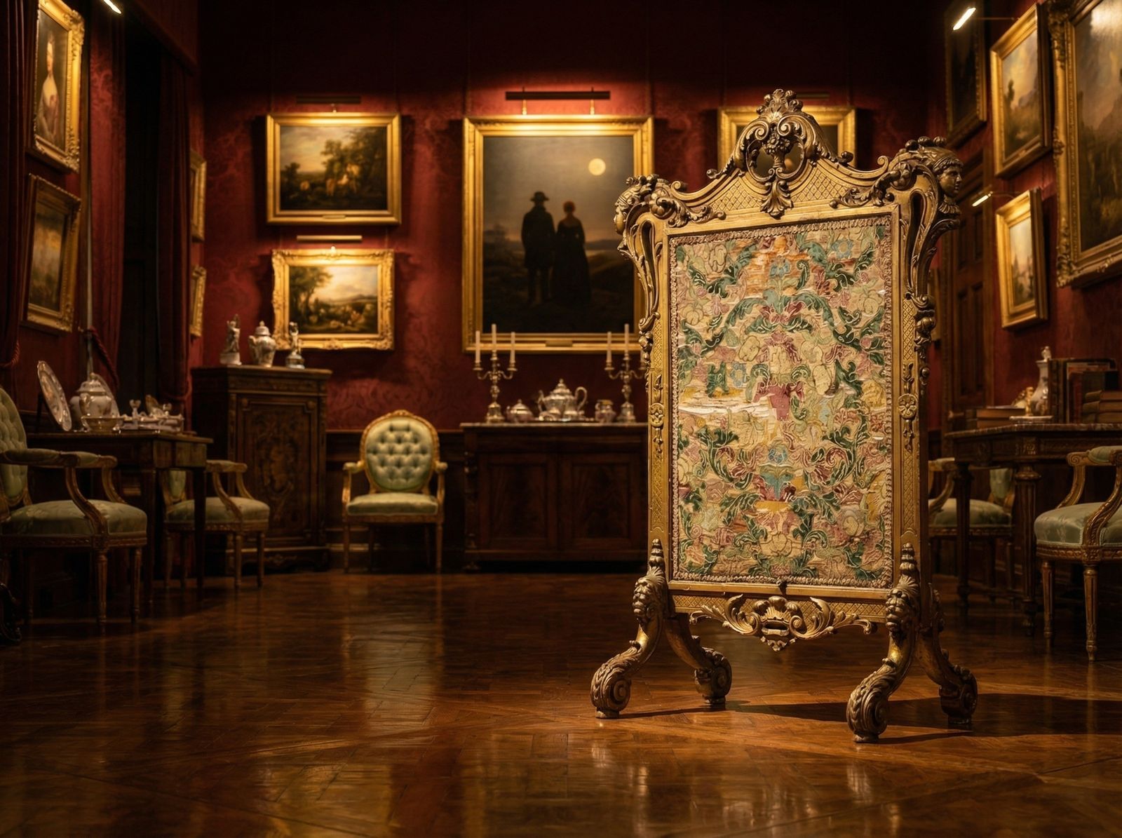 photo vinterior Exemplary George II Carved Giltwood Firescreen In The Manner Of William Kent C. 1730