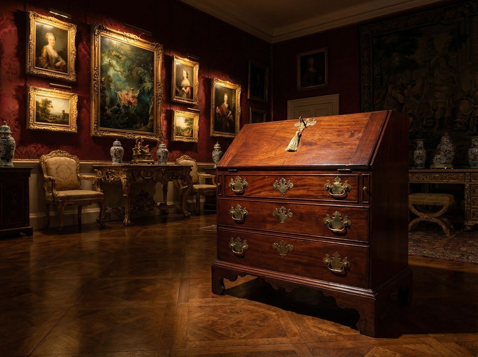 George II Petite Fruitwood And Cedarwood ‘Chippendale’ Bureau C. 1750 photo buy