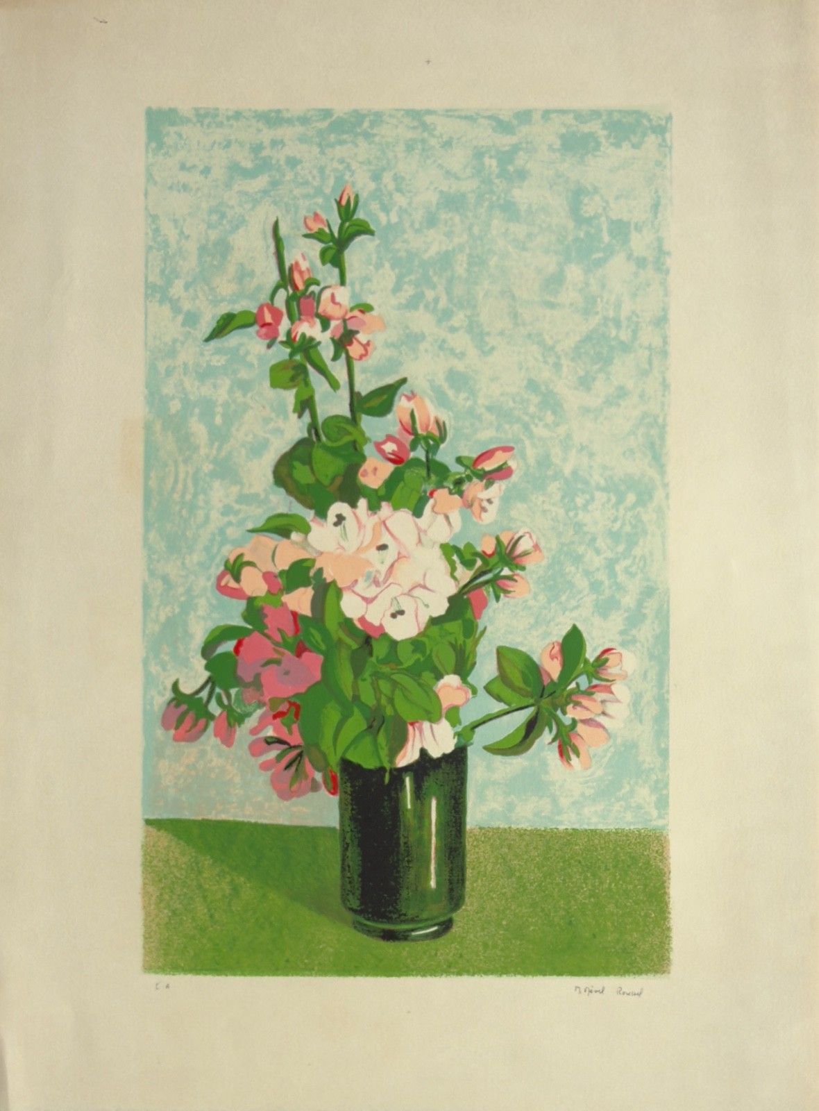 Micheline Mevel Roussel Lithograph Signed Numbered Bouquet Of Flowers Art 1975