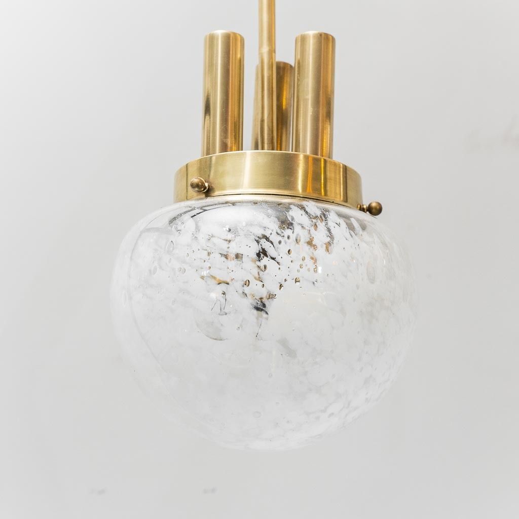 Vintage Brass And Blown Glass Pendant Lamp – 1960s Design Chandelier photo vintage