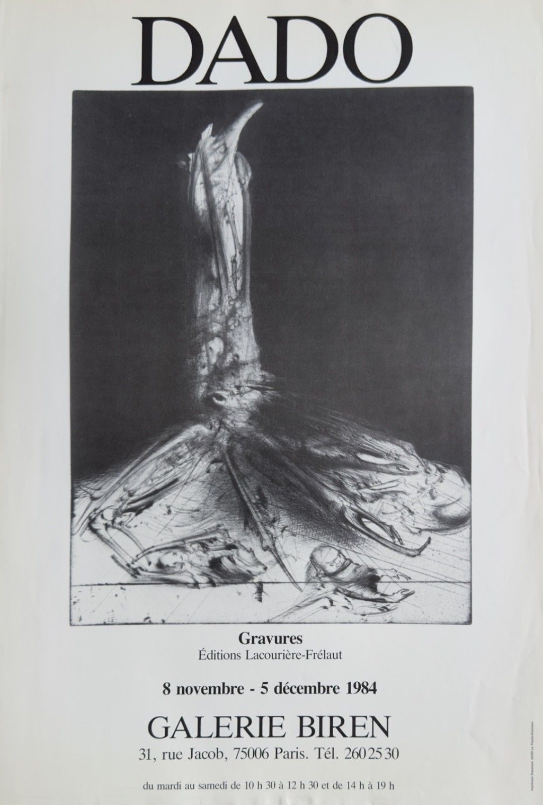 Dado Vintage Poster Poster Exhibition Paris 1984 Etchings Galerie Biren Art