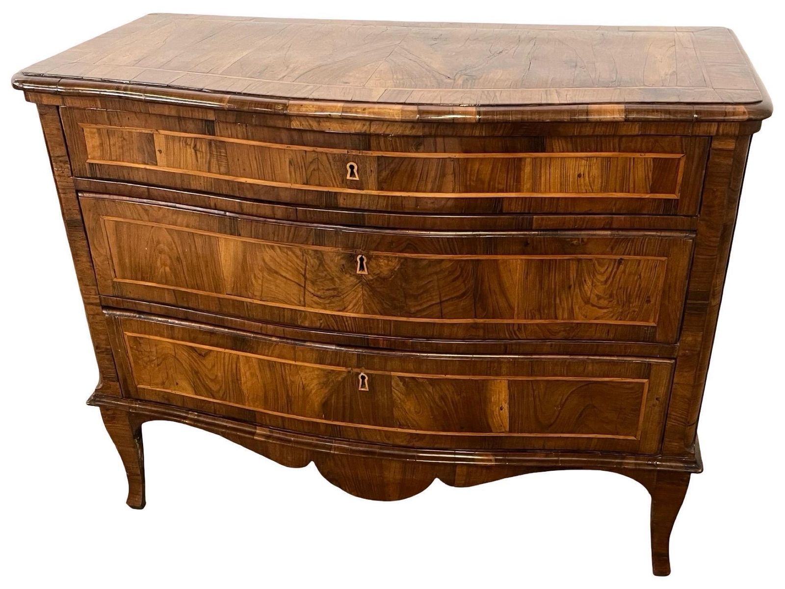 Italian Walnut Louis XV Chest Of Drawers, Commode With Burl Veneer photo vinterior