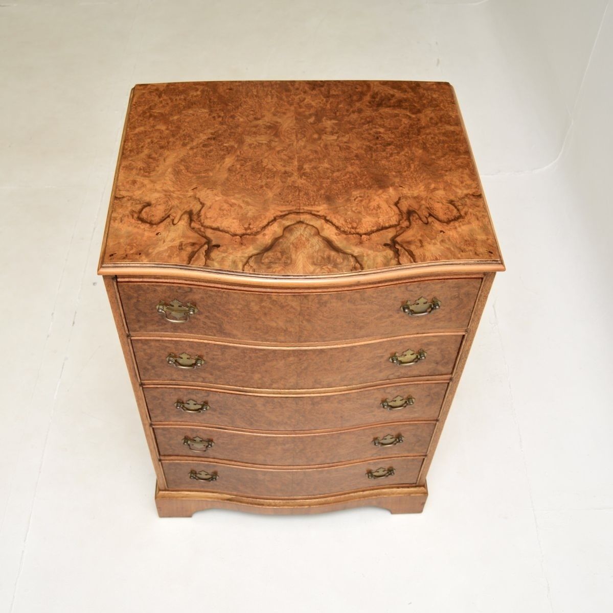 Antique Serpentine Burr Walnut Chest Of Drawers photo vintage