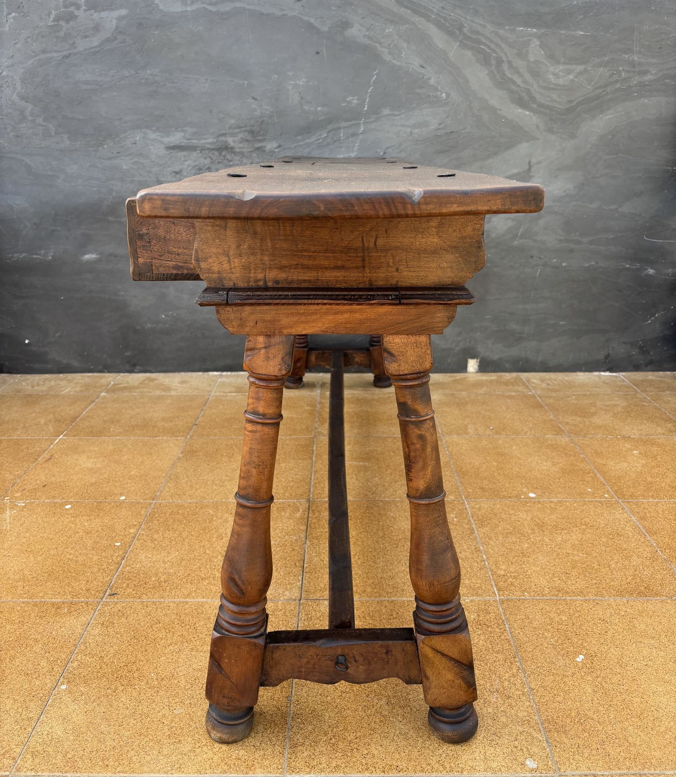 Spanish Renaissance Revival Three Drawer Console Table, Early 20th Century photo buy