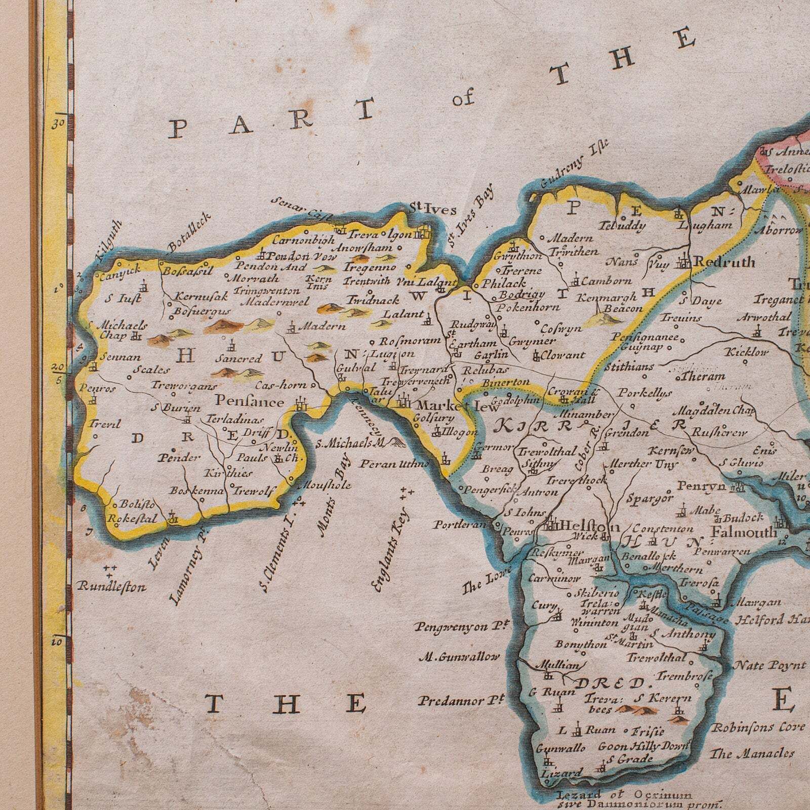 Antique Framed Cornwall Map, English, Atlas Cartography, Robert Morden, C.1700 photo vinterior