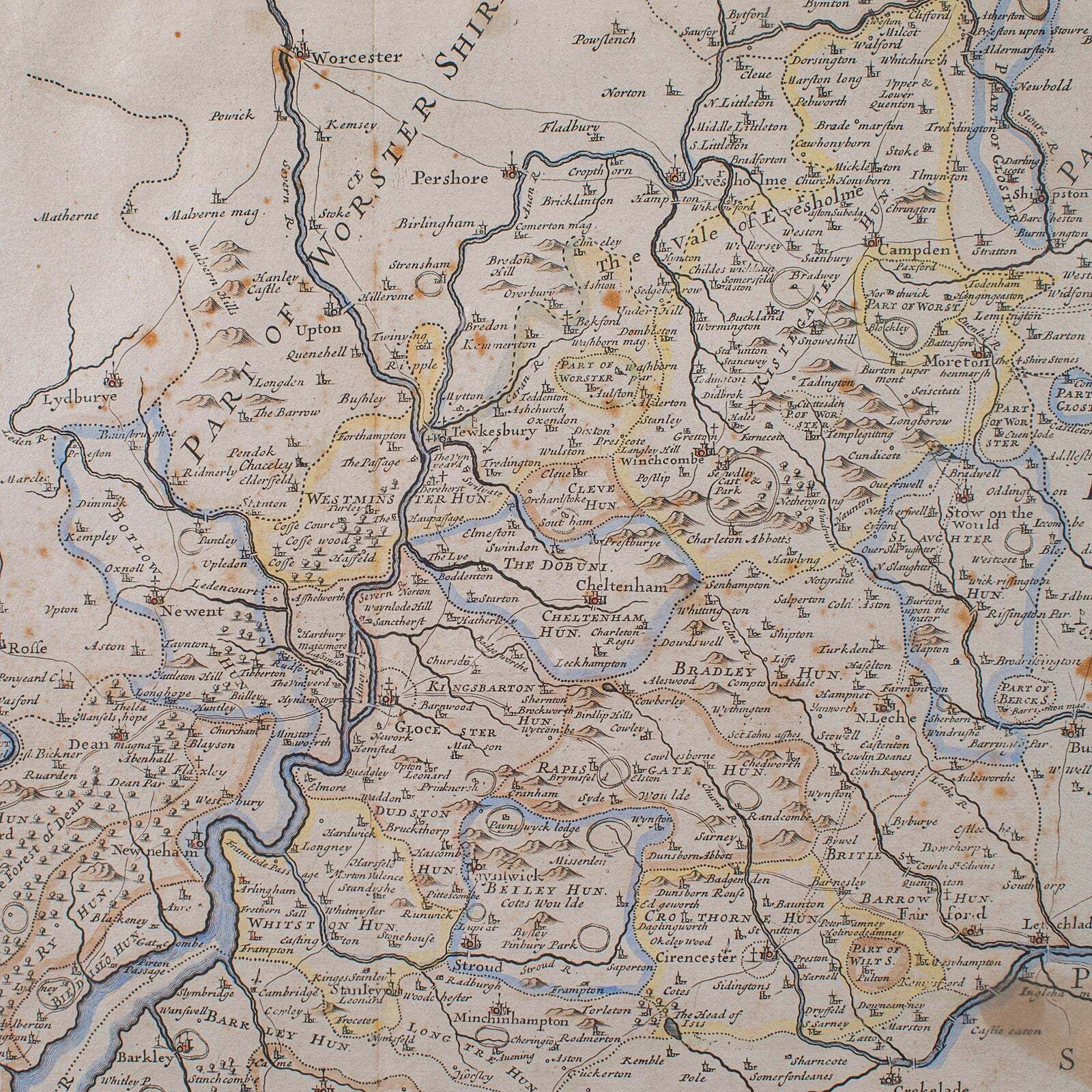 Antique Framed Gloucestershire Map, English Atlas Engraving, Cartography, C.1700 photo buy