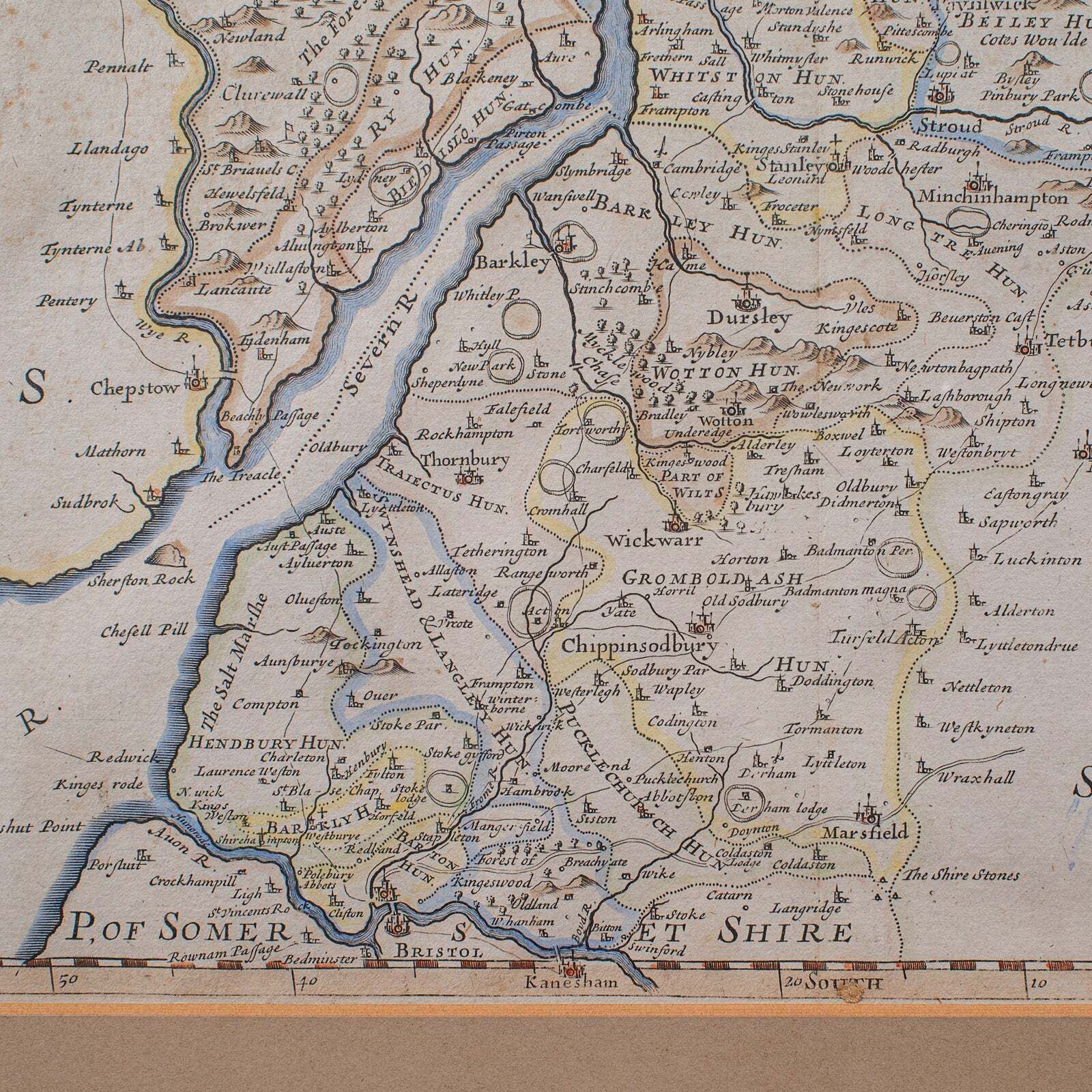 photo furniture Antique Framed Gloucestershire Map, English Atlas Engraving, Cartography, C.1700