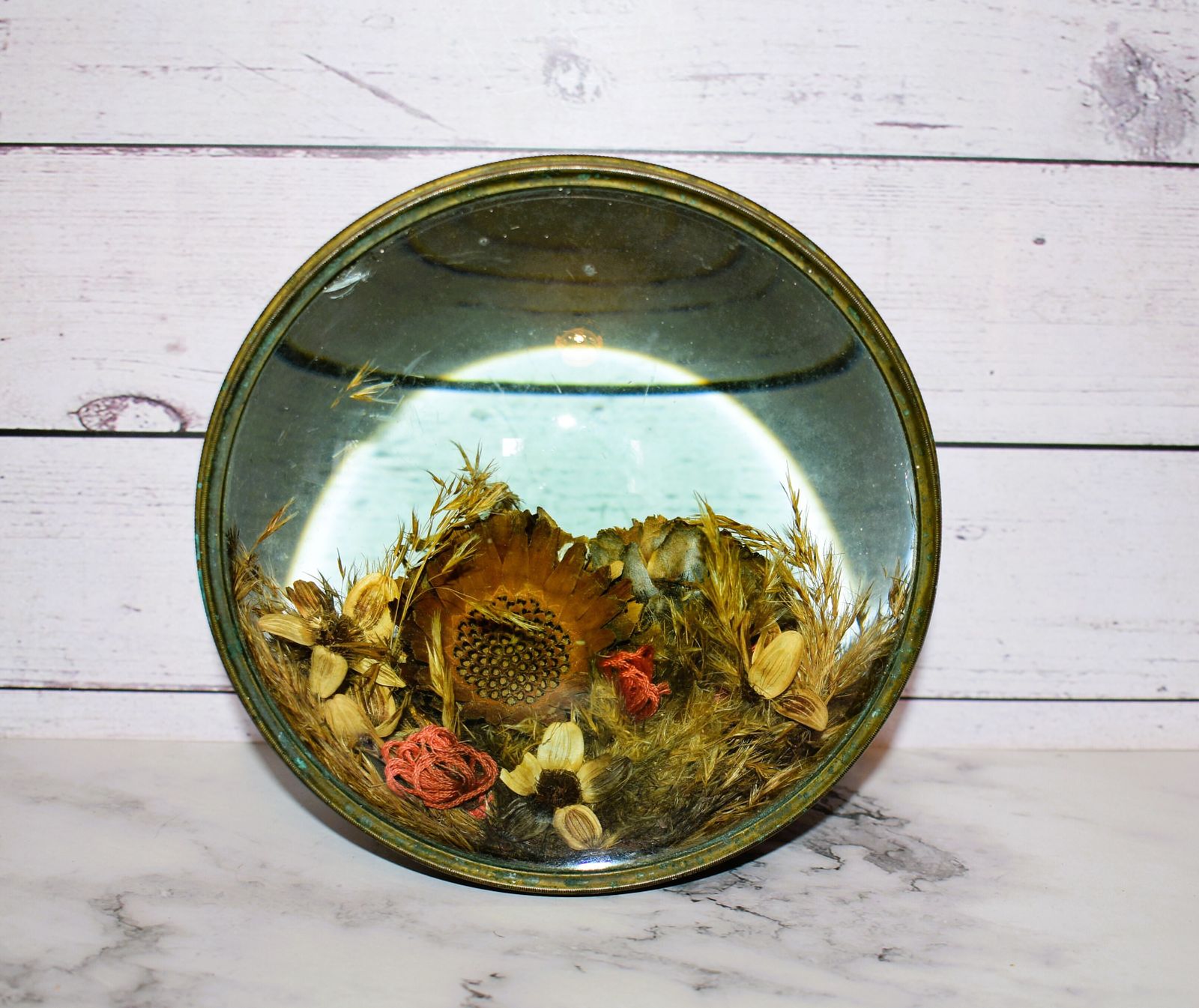 Victorian Botanical Diorama Of Bubble Glass With Dried Flower Display photo furniture