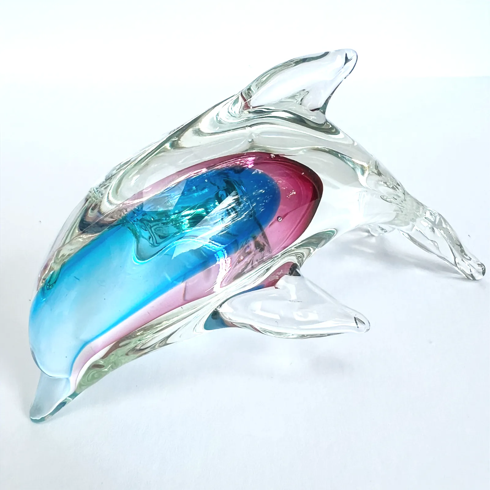 Vintage 1960s Murano Sommerso Glass Dolphin Sculpture, Italy