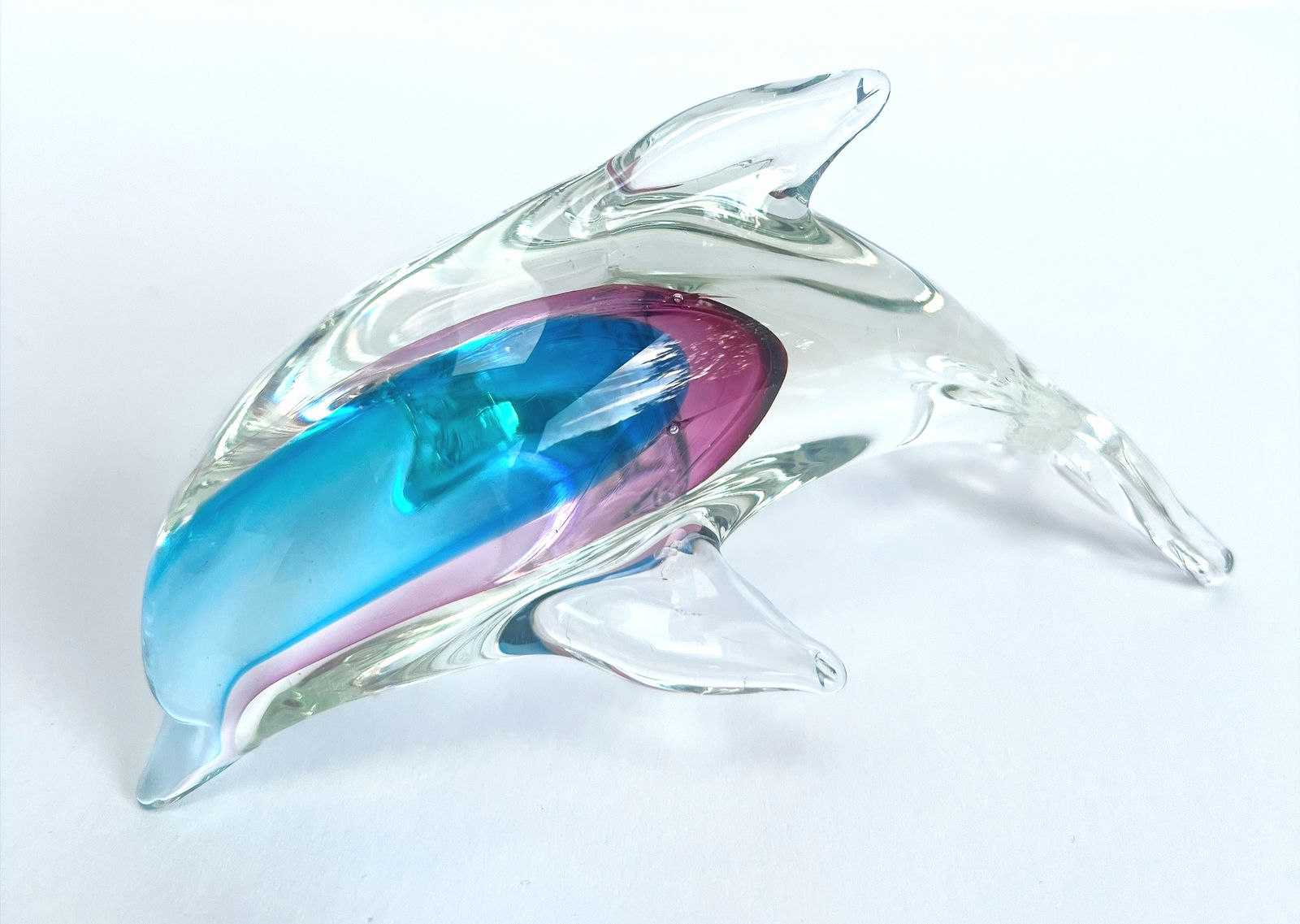 Vintage 1960s Murano Sommerso Glass Dolphin Sculpture, Italy photo for sale